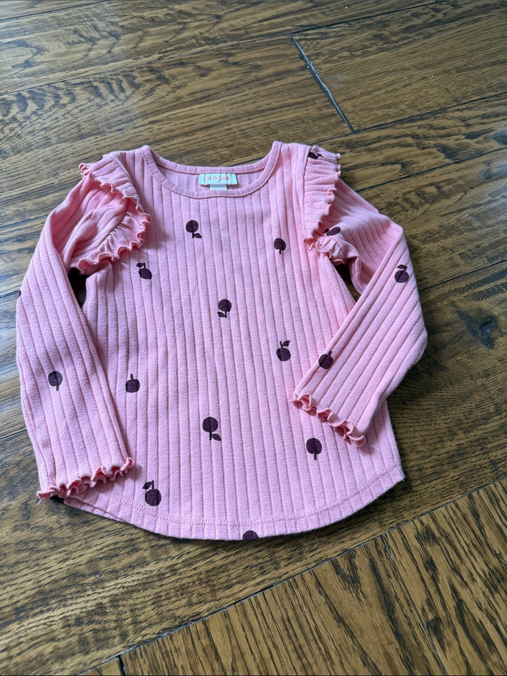 Cat & Jack Pink Ribbed Long Sleeve Top with Dark Fruit Prints